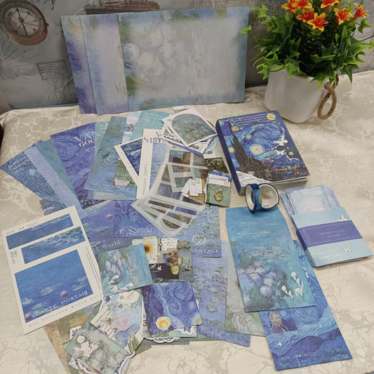The Starry Night Vintage Gift Box Set | Art-Inspired Retro Stationery Collection with Notebook, Stickers, Papers & Washi Tape