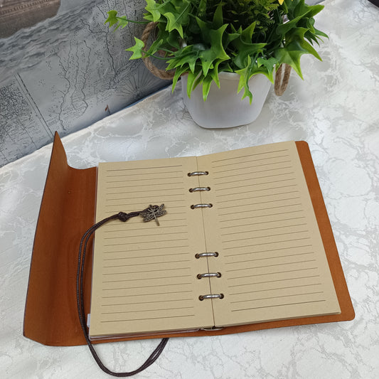 Luxury Traveler's Notebook with Rustic Rose Art | Metal Binder Rings for Adding or Removing Pages | Leather-Feel with Metal Pendant on Closure Band | Vintage Premium Paper | Includes Bookmark & Utility Transparent Pocket | 220 Pages | Beige