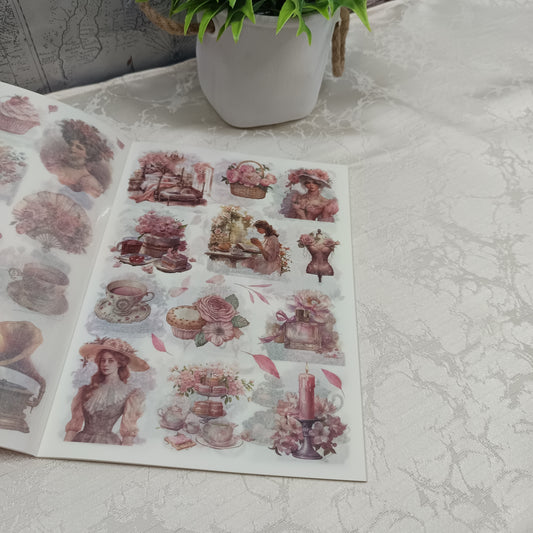 Everything is Fleeting Sticker Book | Vintage European Theme | Premium Pre-Cut Stickers | For Journaling & More | Aesthetic & Soothing | Translucent & Matte Finish | 24 Sheets