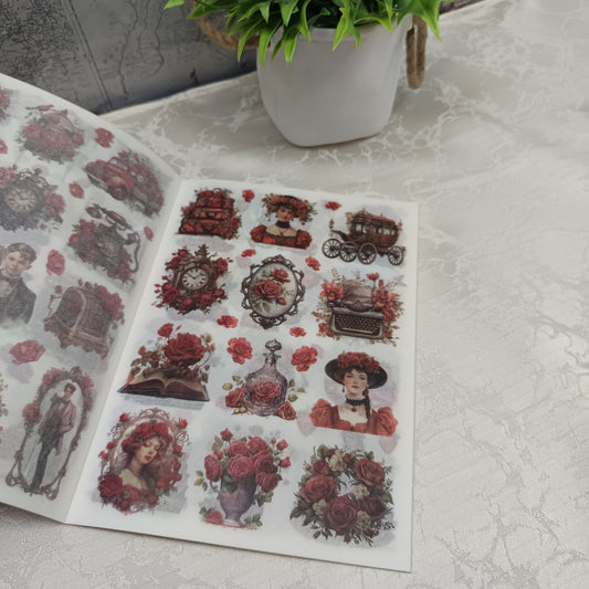 The Glass of Time Sticker Book | Vintage European Theme | Premium Pre-Cut Stickers | For Journaling & More | Aesthetic & Soothing | Translucent & Matte Finish | 24 Sheets