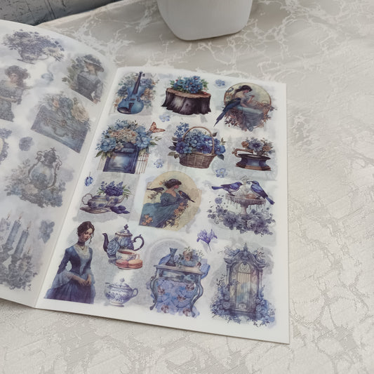 The Year of Hibiscus Sticker Book | Vintage European Theme | Premium Pre-Cut Stickers | For Journaling & More | Aesthetic & Soothing | Translucent & Matte Finish | 24 Sheets