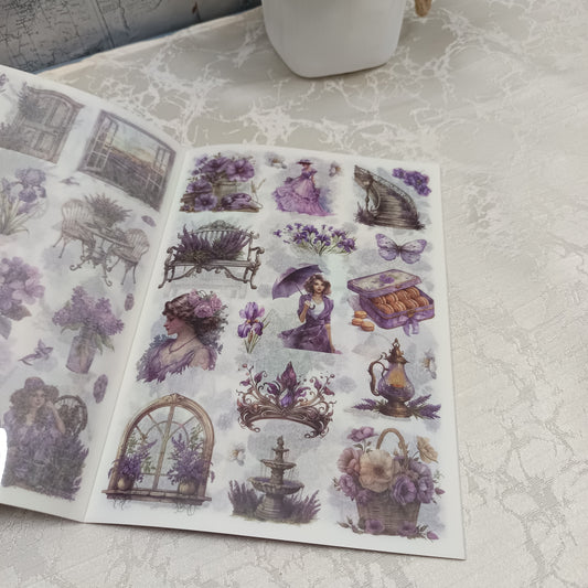 Flowing Light Gathering Sticker Book | Vintage European Theme | Premium Pre-Cut Stickers | For Journaling & More | Aesthetic & Soothing | Translucent & Matte Finish | 24 Sheets