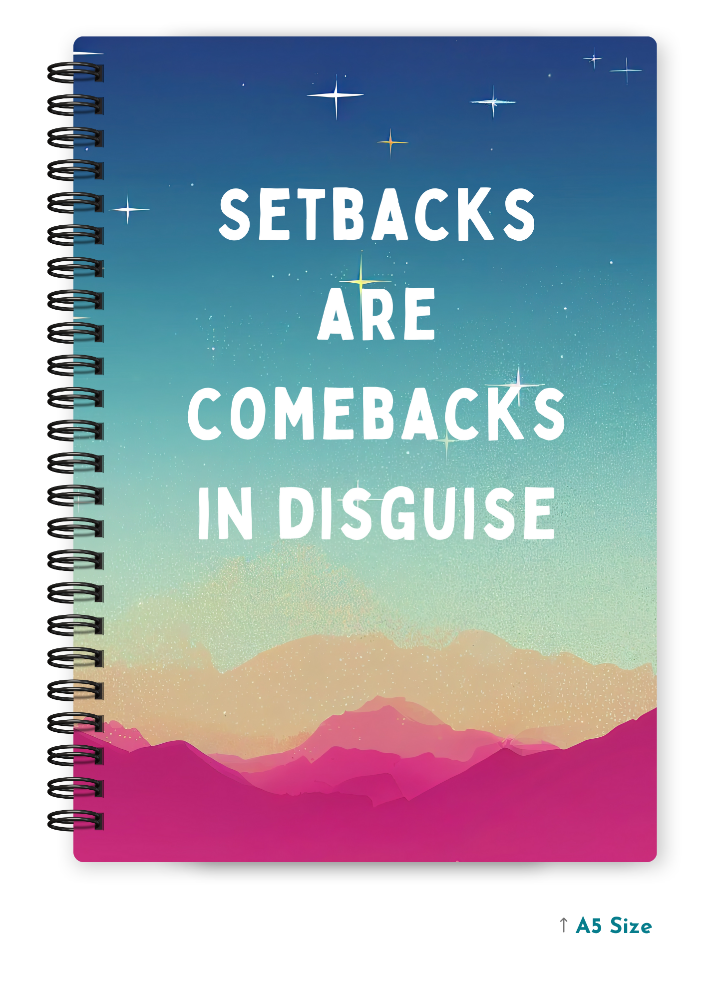 SETBACKS ARE COMEBACKS cover page - A5 / A6 Size Wiro Notebook