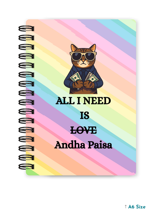 ALL I NEED IS cover page - A5 / A6 Size Wiro Notebook